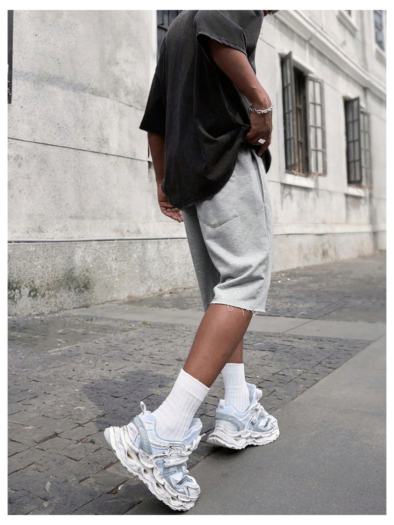 SHENHE Men's Baggy Sweat Shorts Drawstring Waist Wide Leg Raw Loose Athletic Gym Shorts with Pockets Summer Grey Large - Image 4