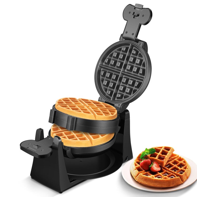 FOHERE Waffle Maker, 1400W Double Belgian Waffle Iron 180° Flip, 8 Slices in 3 Mins, Rotating & Nonstick Plates, Anti-Scald, Removable Drip Tray Easy to Clean, Cool Touch Handle, Space-Saving (Mint Blue) - Image 1