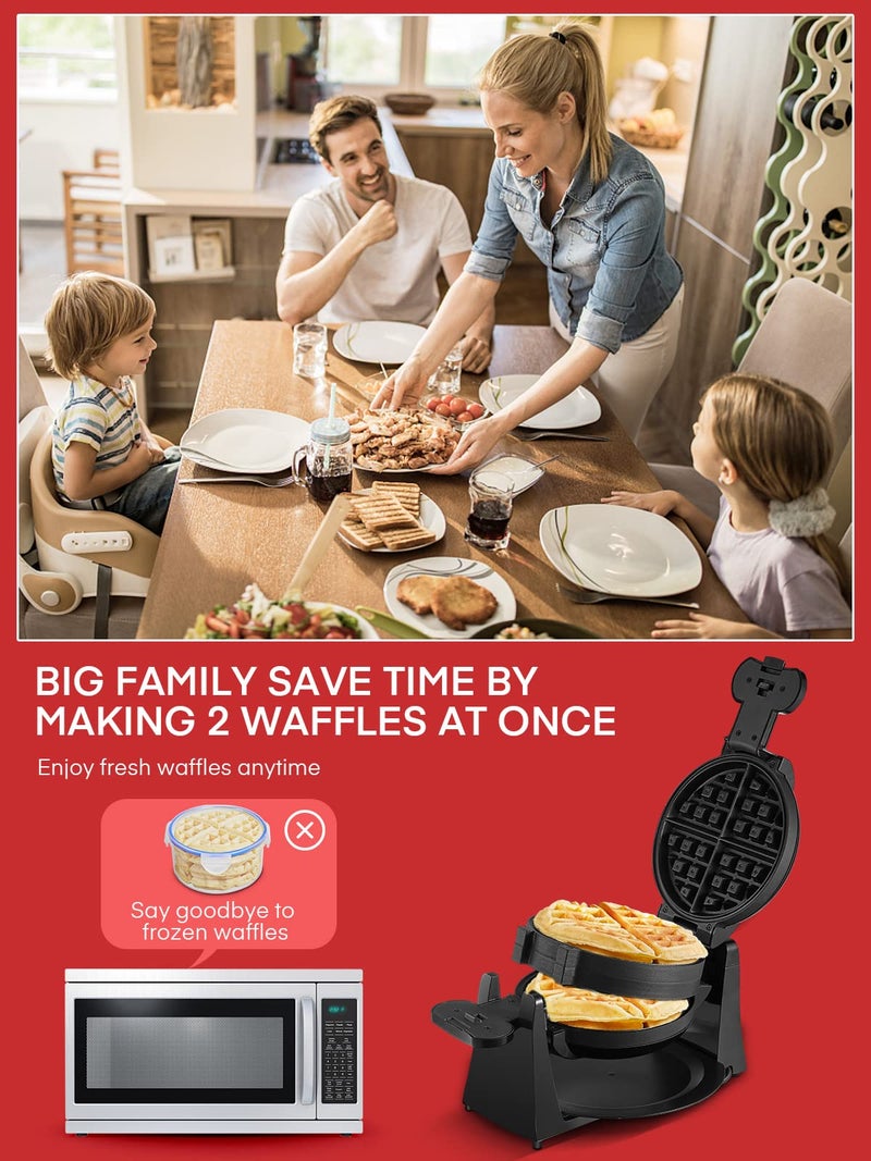 FOHERE Waffle Maker, 1400W Double Belgian Waffle Iron 180° Flip, 8 Slices in 3 Mins, Rotating & Nonstick Plates, Anti-Scald, Removable Drip Tray Easy to Clean, Cool Touch Handle, Space-Saving (Mint Blue) - Image 4