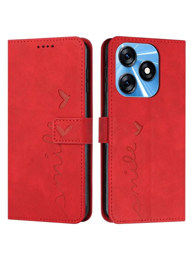 TECNO Spark 10C Case Wallet Flip Cover Red Leather with Card Holder and Kickstand Shockproof TPU Protective Folio for Spark 10C Phone Accessories - Image 1