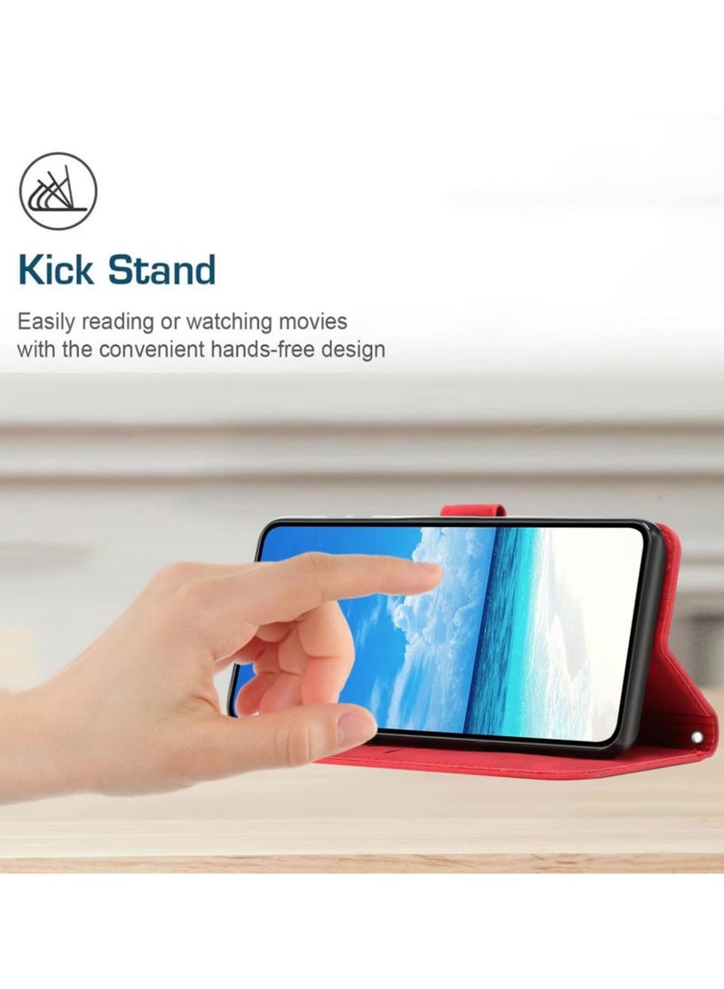 TECNO Spark 10C Case Wallet Flip Cover Red Leather with Card Holder and Kickstand Shockproof TPU Protective Folio for Spark 10C Phone Accessories - Image 3