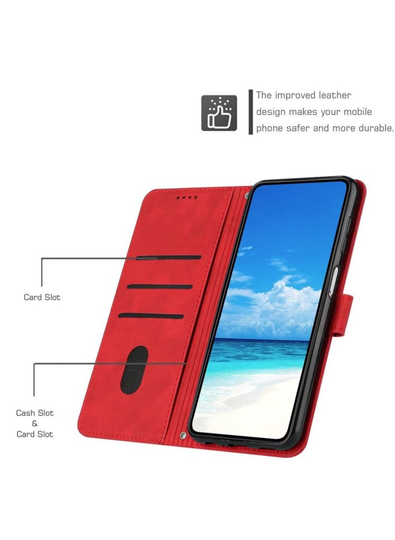 TECNO Spark 10C Case Wallet Flip Cover Red Leather with Card Holder and Kickstand Shockproof TPU Protective Folio for Spark 10C Phone Accessories - Image 4