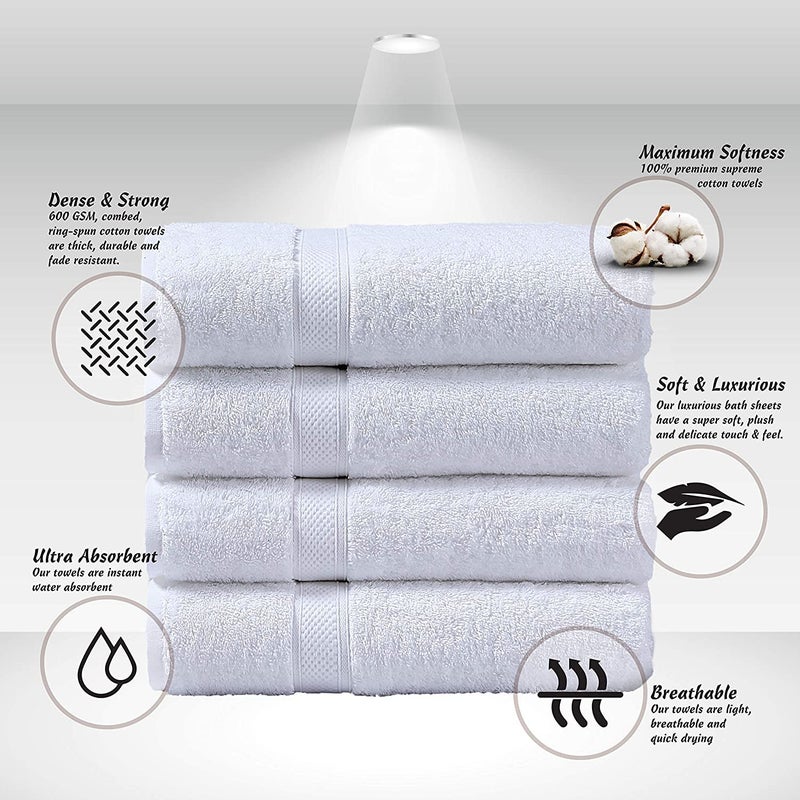 TIQH Organic Cotton 600 GSM Thick and Plush Hand Gym Workout Hand Towel Set of 4 White - Image 4
