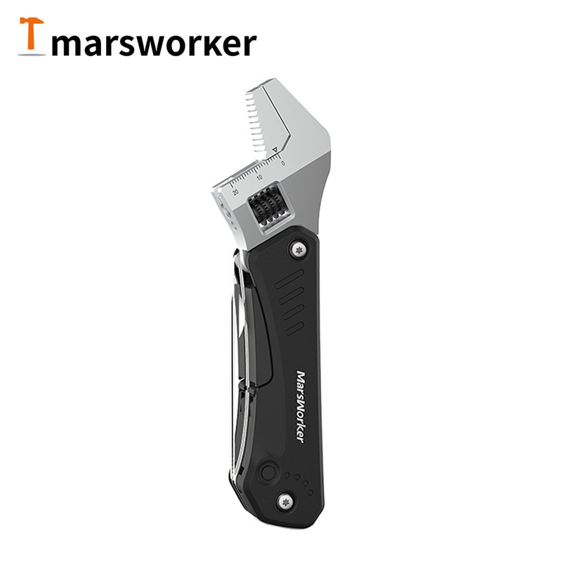 MarsWorker Multi-Function Wrench Knife Six Functions 6-In-1 Tools Folding Adjustable Pipe Wrench Knife Screwdrivers Sawtooth with LED Light Outdoor Camping Hiking Portable Foldable Tools - Image 2