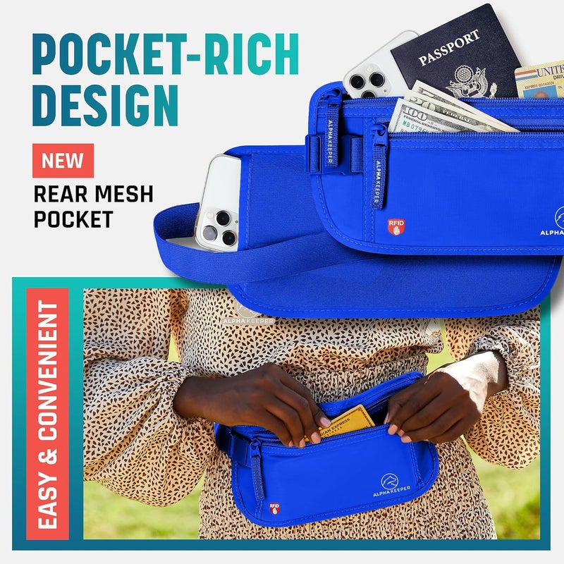 Alpha Keeper Hidden Travel Money Belt - RFID Blocking Waist Wallet & Passport Holder for Women and Men, Anti-Theft Slim Security Pouch - Image 2