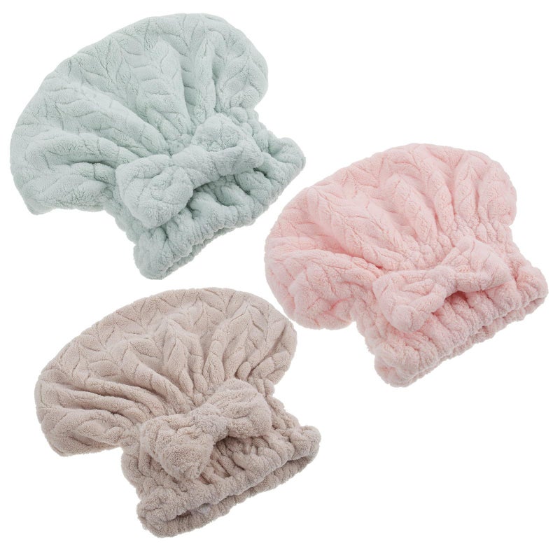 Coral Fleece Hair Drying Towels 3 Pack Soft Absorbent Quick Dry for Women - Image 2