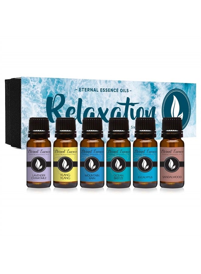Eternal Essence Oils Relaxation Gift Set of 6 Premium Grade Fragrance Oils - Lavender Chamomile, Ylang Ylang, Mountain Rain, Ocean Breeze, Eucalyptus, Sandalwood - 10Ml - Scented Oils  - Image 1