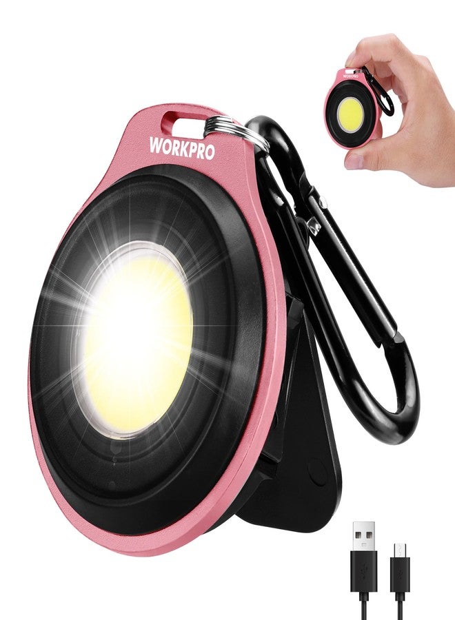 ووركبرو مصباح عمل WORKPRO COB مزود بسلسلة مفاتيح، مصباح يدوي مغناطيسي قابل لإعادة الشحن، مصباح يدوي صغير مزود بحلقة تثبيت للقبعة، 3 أوضاع إضاءة، مصباح طوارئ للتخييم والمشي لمسافات طويلة وصيد الأسماك، شريط وردي - Image 1