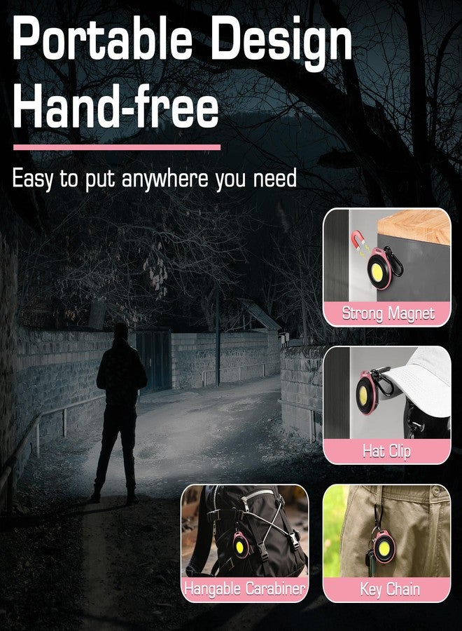 ووركبرو مصباح عمل WORKPRO COB مزود بسلسلة مفاتيح، مصباح يدوي مغناطيسي قابل لإعادة الشحن، مصباح يدوي صغير مزود بحلقة تثبيت للقبعة، 3 أوضاع إضاءة، مصباح طوارئ للتخييم والمشي لمسافات طويلة وصيد الأسماك، شريط وردي - Image 4