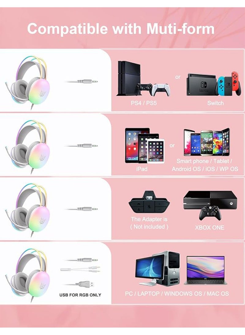 NAFEH Rainbow GamingHeadphones with Microphone for PS4/PS5/MAC/XBOX/Laptop, Lightweight 3.5mm Audio Over-Ear Headphones, Stereo Surround Sound, Auto-Adjusting Headband, 50mm - Image 4