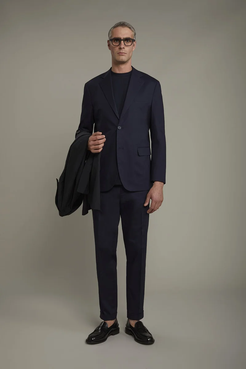 Single-breasted cotton regular fit solid color suit - Blue
