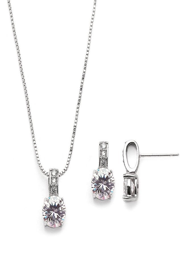 Mariell Delicate Round-Cut Cubic Zirconia Necklace Earrings Set for Brides, Bridesmaids or Everyday Wear - Image 1