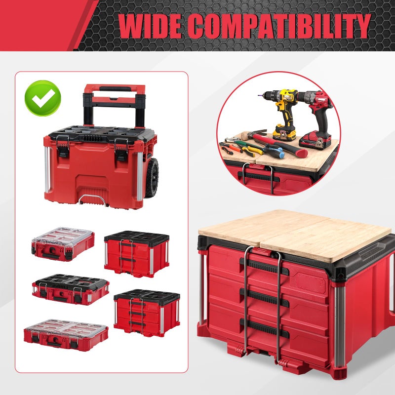 BPOPO 2 Pack Tables Fits for Milwaukee Packout Rolling Tool Box,Packout 2 & 3-Drawer Organizer,Heavy-Duty Work Surface with Mounting Feet, No-Drill Installation for Packout Accessories - Image 3
