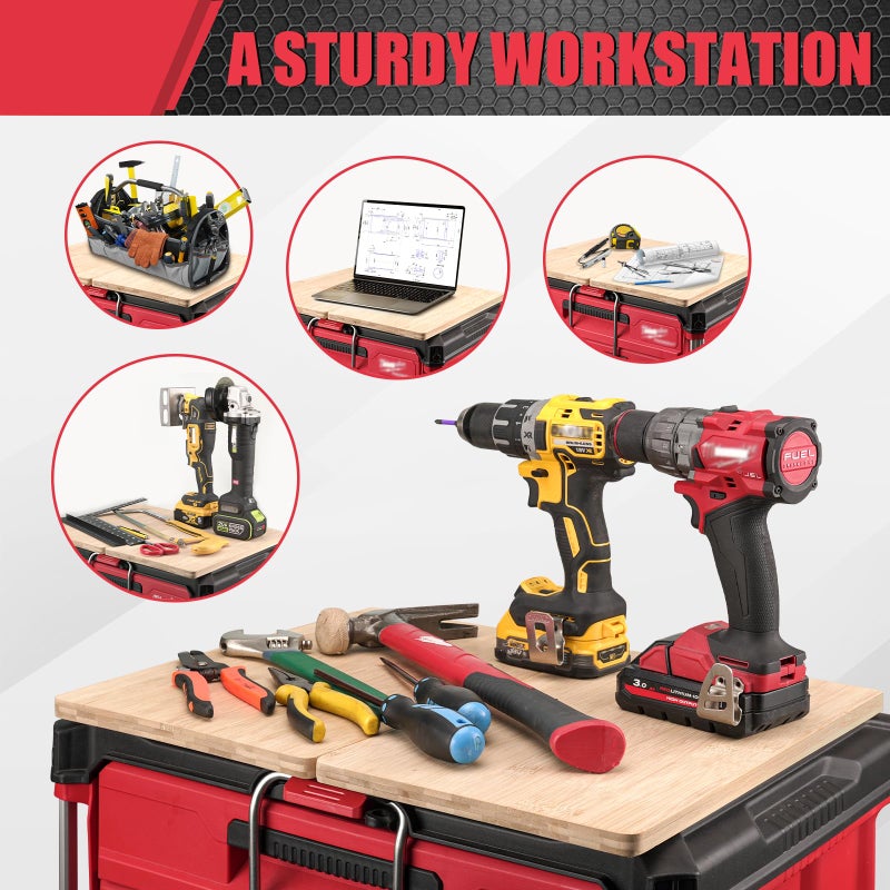 BPOPO 2 Pack Tables Fits for Milwaukee Packout Rolling Tool Box,Packout 2 & 3-Drawer Organizer,Heavy-Duty Work Surface with Mounting Feet, No-Drill Installation for Packout Accessories - Image 2