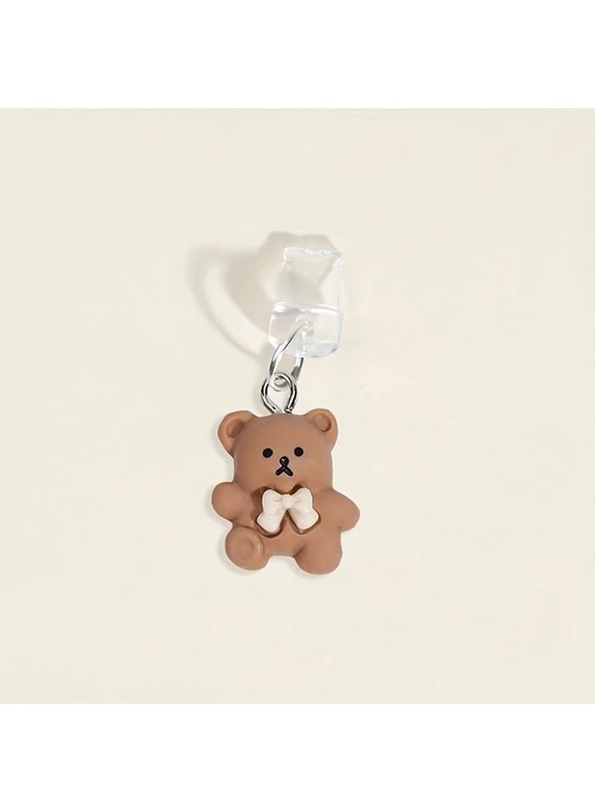 Lightning Port Dust Plug Brown Three Dimensional Bear Pendant Universal Charging Data Cable Cover - Image 1