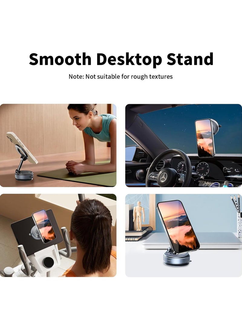 Magnetic Phone Stand for Car – 360° Rotatable Car Phone Holder Mount with Strong Vacuum Suction Cup & Magnetic Ring – Foldable Mini Stand for Dashboard/Window/Mirror/Shower/Smooth Surfaces – Universal for All Smartphones  - Image 3