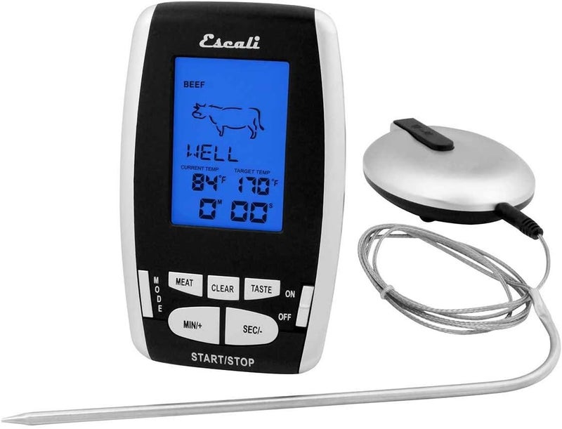 Escali DHRW1 Wireless BBQ, Meat, Fish Thermometer and Timer, 200 Feet/65 Meter Range, Stainless Steel Oven Safe Probe, Black/Silver - Image 1