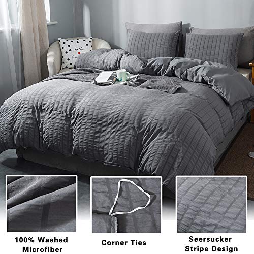 AveLom Queen Duvet Cover Set, 3 Pieces - 90 x 90 in, Dark Gray Microfiber with Zipper and Ties - Image 2