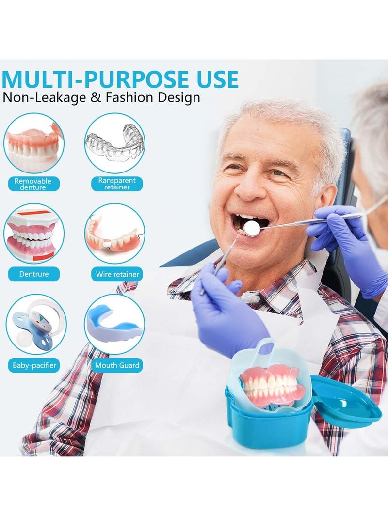 KISEER 2 Pack Colors Denture Bath Case Cup Box Holder Storage Soak Container with Strainer Basket for Travel Cleaning (Light Blue, White)  - Image 3