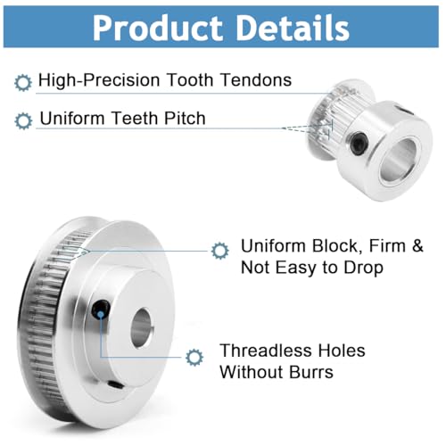 Serplex® Synchronous Wheel For 3D Printer Timing Pulley Printer Timing Gear for 3D Printer with FDM Tech 20 & 60 Teeth 8mm Bore Aluminum Timing Pulley with Length 200mm x6mm Belt - Image 4
