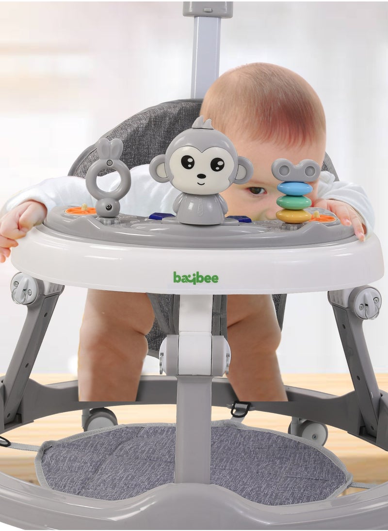 BAYBEE Drono Pro Baby Walker For Kids, Round Kids Walker With Parental Push Handle, 4 Seat Height, Baby Push Walker With Tray & Musical Toy Bar Toddler Walker For Baby 6-18 Months Boy Girl Green  - Image 2