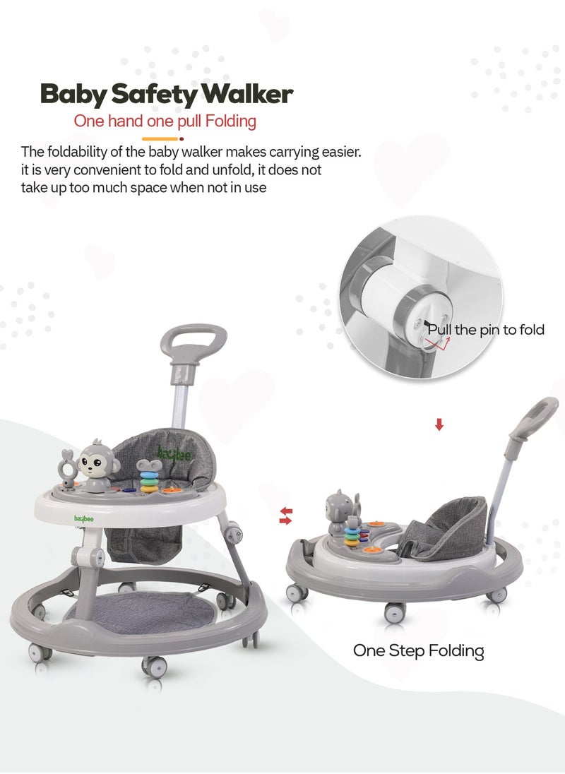 BAYBEE Drono Pro Baby Walker For Kids, Round Kids Walker With Parental Push Handle, 4 Seat Height, Baby Push Walker With Tray & Musical Toy Bar Toddler Walker For Baby 6-18 Months Boy Girl Green  - Image 4