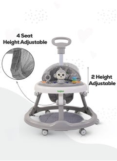 BAYBEE Drono Pro Baby Walker For Kids, Round Kids Walker With Parental Push Handle, 4 Seat Height, Baby Push Walker With Tray & Musical Toy Bar Toddler Walker For Baby 6-18 Months Boy Girl Green  - Image 5