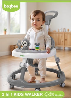 BAYBEE Drono Pro Baby Walker For Kids, Round Kids Walker With Parental Push Handle, 4 Seat Height, Baby Push Walker With Tray & Musical Toy Bar Toddler Walker For Baby 6-18 Months Boy Girl Green  - Image 1
