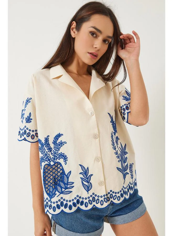 Boho Embroidered Button Up Shirt
