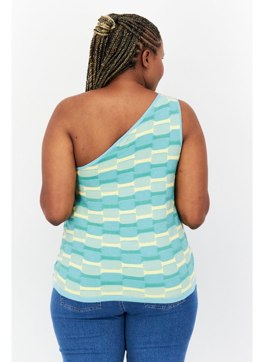 Cotton On Women Asymmetrical Neck One Shoulder Textured Top, Green  - Image 3