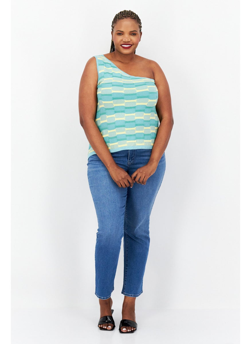 Cotton On Women Asymmetrical Neck One Shoulder Textured Top, Green  - Image 4