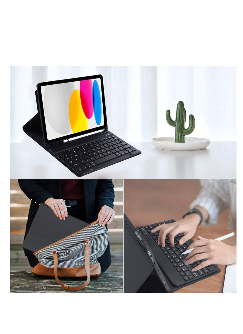 iPad Case 10th Generation Keyboard Case 10.9 Inch 2022 Slim Smart Keyboard Case for iPad 10th Gen 2022 Detachable Wireless Keyboard Pencil Holder Color Black