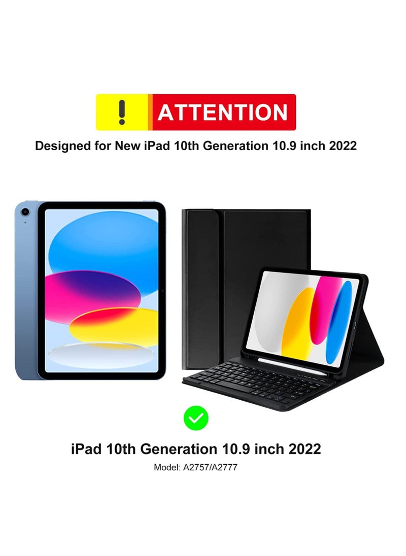 iPad Case 10th Generation Keyboard Case 10.9 Inch 2022 Slim Smart Keyboard Case for iPad 10th Gen 2022 Detachable Wireless Keyboard Pencil Holder Color Black