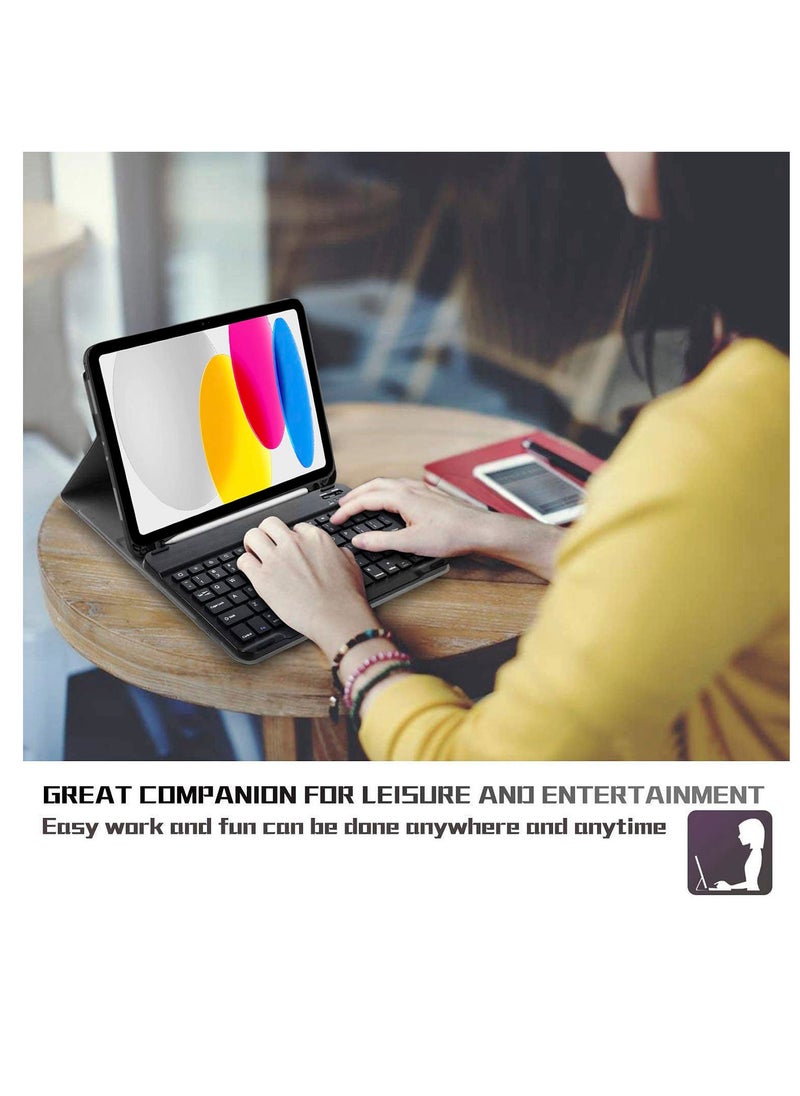 iPad Case 10th Generation Keyboard Case 10.9 Inch 2022 Slim Smart Keyboard Case for iPad 10th Gen 2022 Detachable Wireless Keyboard Pencil Holder Color Black