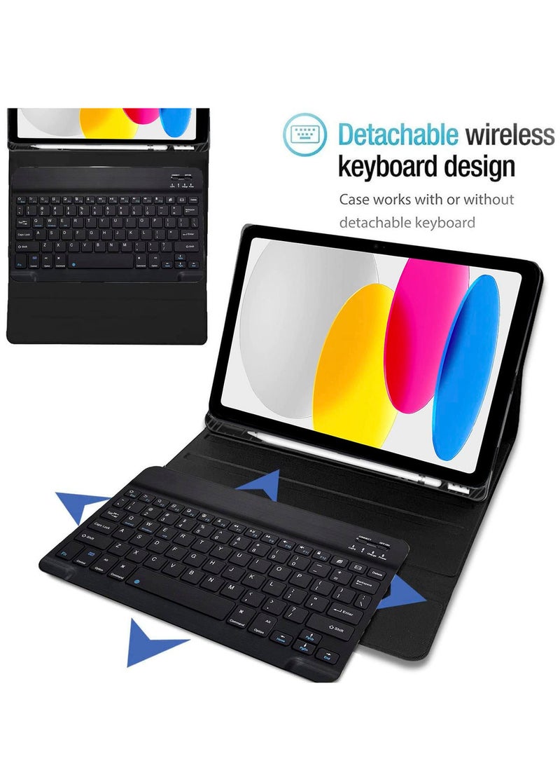 iPad Case 10th Generation Keyboard Case 10.9 Inch 2022 Slim Smart Keyboard Case for iPad 10th Gen 2022 Detachable Wireless Keyboard Pencil Holder Color Black