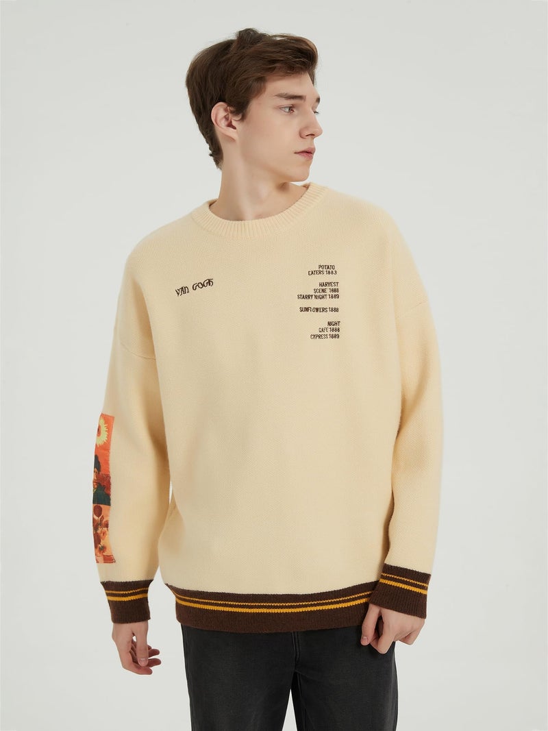 LILILEIDY Mens Crewneck Sweaters Graphic Comfortable Casual Knit Fall Winter Sweater Oversized Pullovers Beige,A1,XL - Image 2