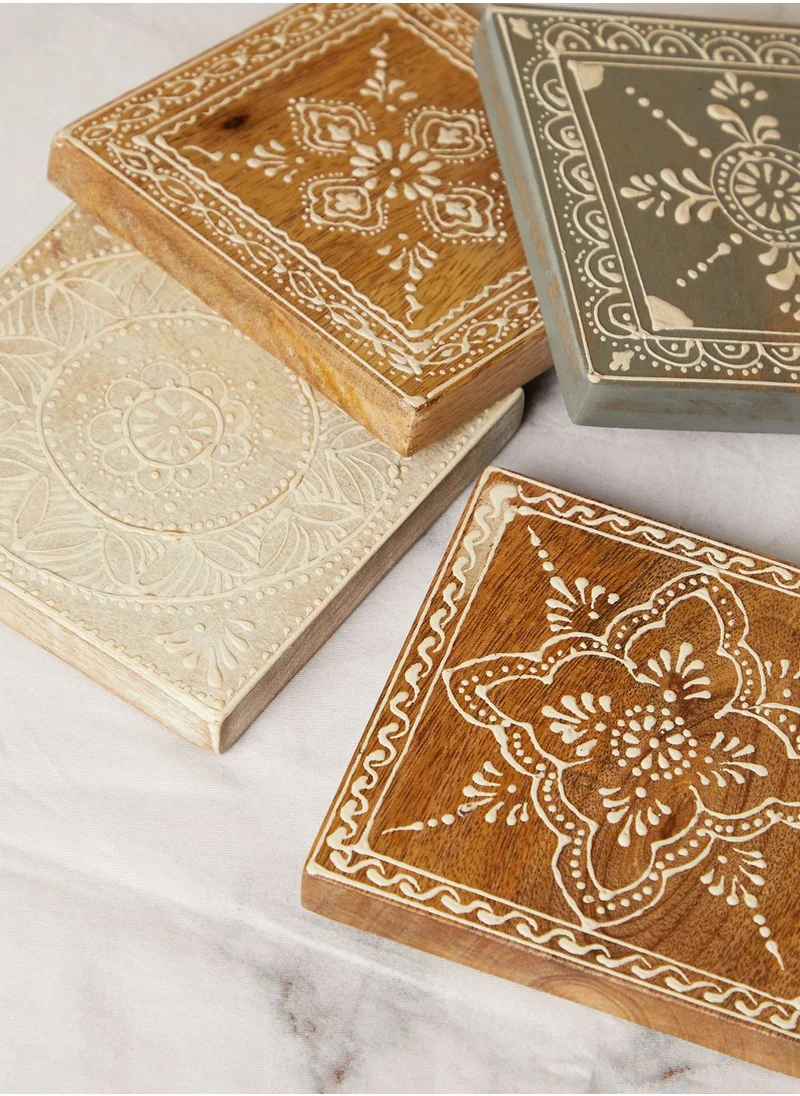 AURORA Set Of 4 Square Painted Wooden Coasters