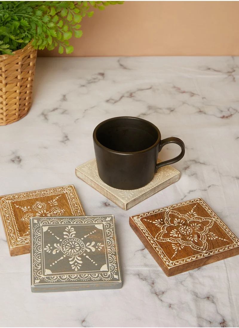 AURORA Set Of 4 Square Painted Wooden Coasters