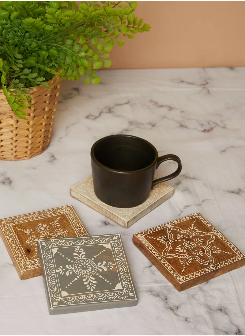 AURORA Set Of 4 Square Painted Wooden Coasters