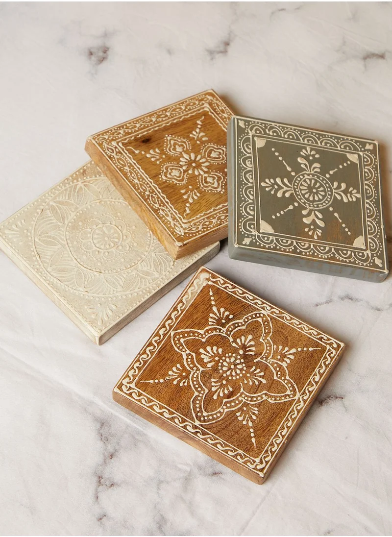 AURORA Set Of 4 Square Painted Wooden Coasters
