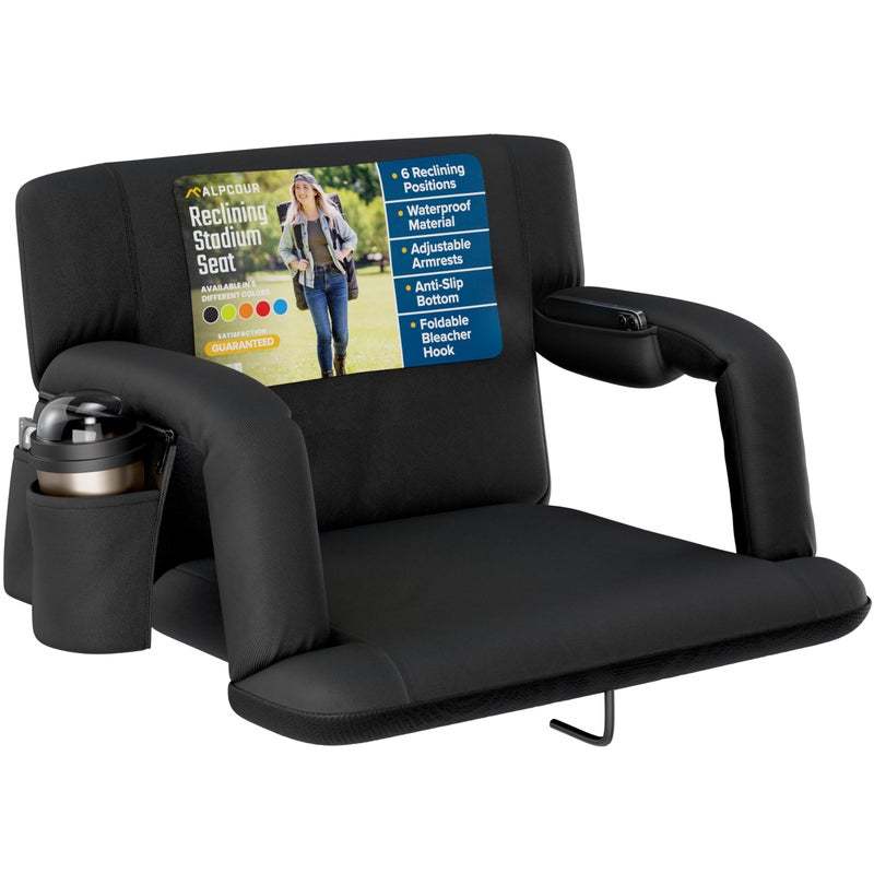 Alpcour Alpcour Reclining Stadium Seat  Wide Bleacher Chair with Back Support and Cushion Armrests Side Pockets and Bleachers Hook  Best Stadium Seats Chairs for Camping Kayak  Paddle Board Backs 