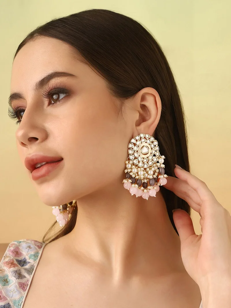 Priyaasi Brass Kundan Chandbalis Earrings