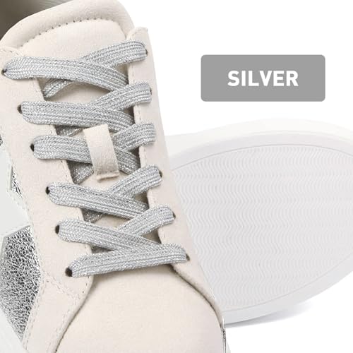 UamGlsob أحذية لامعة معدنية UamGlsob لرباط أحذية Golden Goose، 8 مم رباط مسطح لامع بديل لأحذية GG (فضي، 63"/160 سم) - Image 4