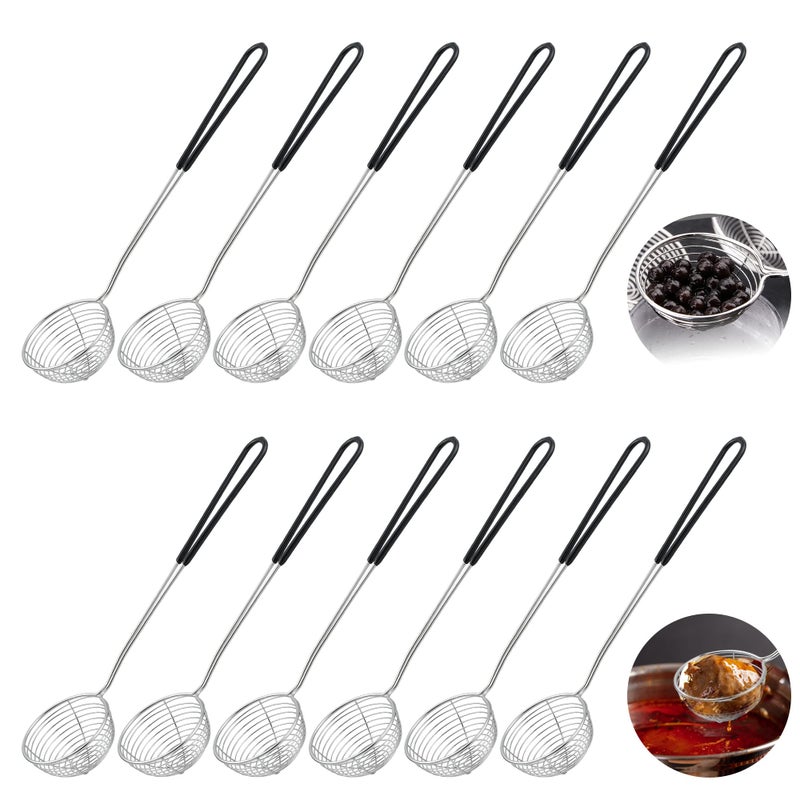 Worldity 12 Pieces Hot Pot Strainer Scoops, 2.5 Inch Stainless Steel Spider Strainer Skimmer, Hot Pot Ladle with Insulated Handle for Kitchen Cooking Frying Food - Image 1