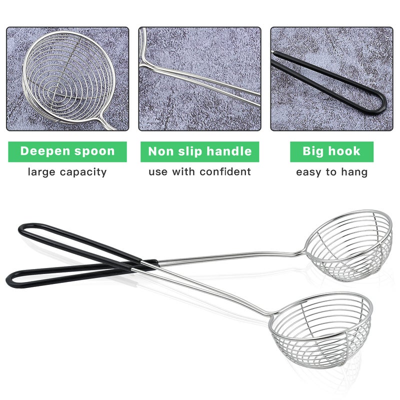 Worldity 12 Pieces Hot Pot Strainer Scoops, 2.5 Inch Stainless Steel Spider Strainer Skimmer, Hot Pot Ladle with Insulated Handle for Kitchen Cooking Frying Food - Image 4