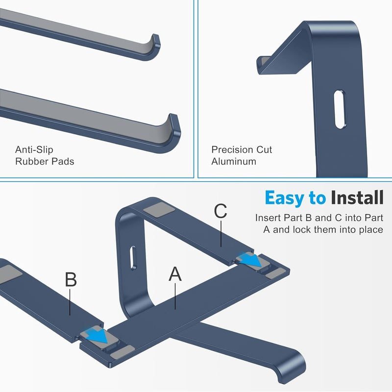Omoton Laptop Stand - Detachable Laptop Mount, Aluminum Holder for Desk, Compatible with MacBook, Dell, HP & More (11-16 inch), DeepNavy - Image 5