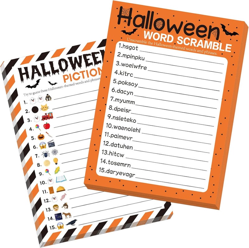 COCHIE 30 Players Halloween Party Games for Adults Family Office Large Groups, Words Pictionary Game, Guesstures Game, Word Scramble Games with Answer Key (Halloween Orange) - Image 1