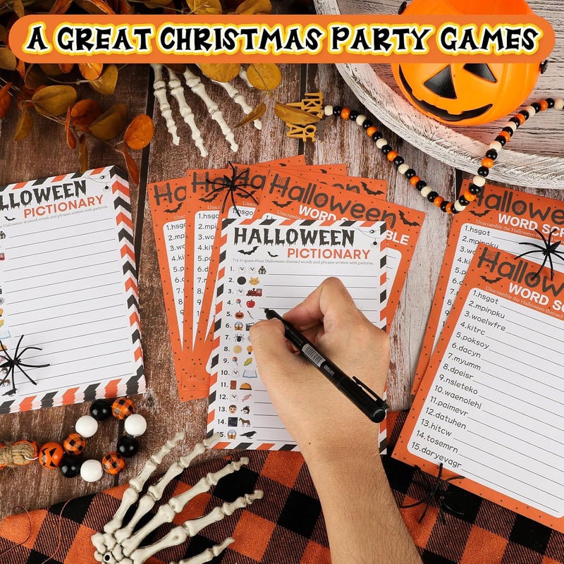 COCHIE 30 Players Halloween Party Games for Adults Family Office Large Groups, Words Pictionary Game, Guesstures Game, Word Scramble Games with Answer Key (Halloween Orange) - Image 4