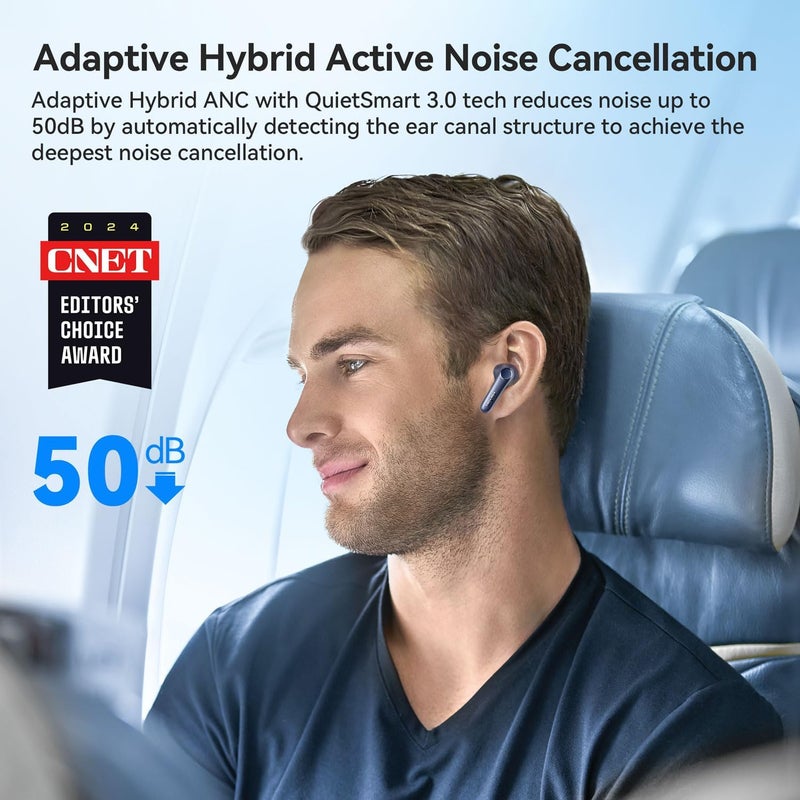 إيرفن سماعات EarFun Air Pro 4 اللاسلكية بتقنية إلغاء الضوضاء التكيفي الهجين، Bluetooth، جائزة VGP Goal 2024، Qualcomm Snapdragon Sound، aptX™ Lossless، 6 ميكروفونات AI CVC للمكالمات، صوت عالي الدقة LDAC، 52 ساعة، أزرق ملكي - Image 2