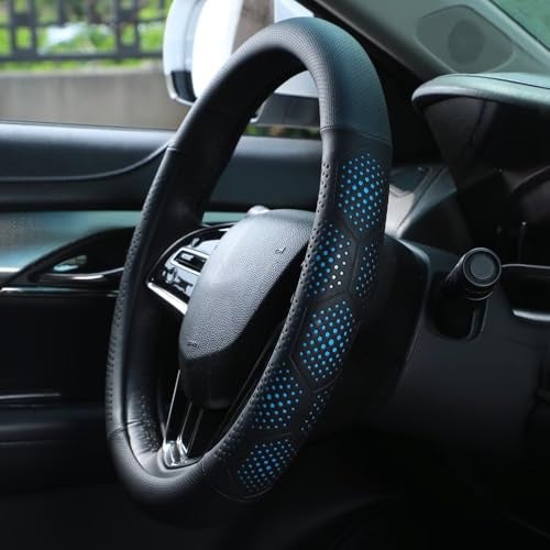 Yangday Leather Steering Wheel Cover for Toyota RAV4 Corolla Camry Highlander, 14.5-15 inches Car Steering Wheel Cover with Non-Slip Breathable (Blue) - Image 2